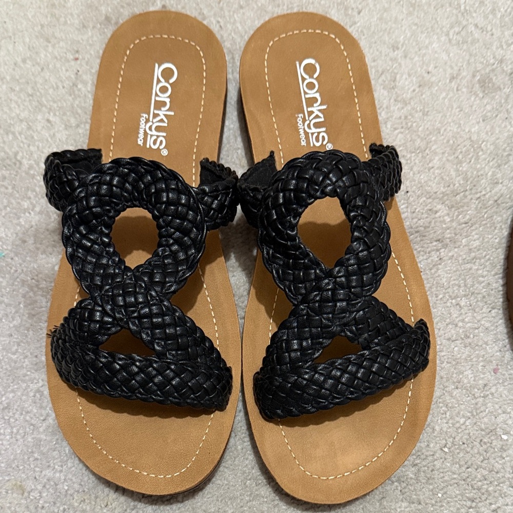 Corkys Black Braided Double-Strap Slide Sandals